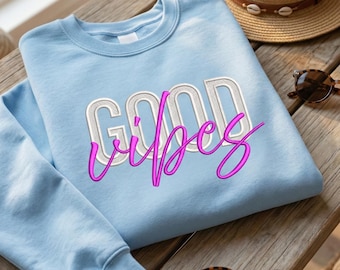 Stickmuster „Gute Laune“, individuelles Sweatshirt, Stickdatei für Stickmaschinen (PES/DST) zum sofortigen Download