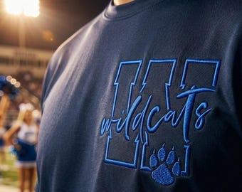 Borduurontwerp wilde kat mascotte | Machineborduurbestand sportteam | Steekpatroon met wilde kat-logo | Schoolmascotte direct downloaden