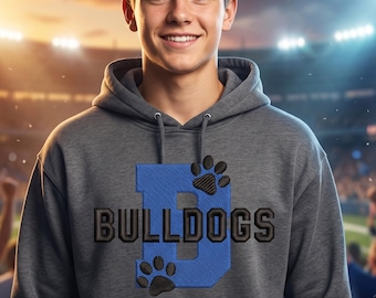 Buldoggen borduurwerk ontwerpen | Logo schoolmascotte | Borduurbestand Game Day Team Spirit-hoodie | PES Zomertijd JEF Directe download