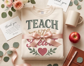 Stickmuster „Mit Herz unterrichten“, Geschenk zur Wertschätzung von Lehrern, personalisiertes Lehrergeschenk, Stickdatei für die Stickmaschine, PES- und DST-Datei zum sofortigen Download