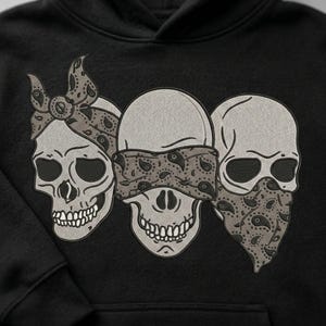 Skull Bandana Custom Embroidered Patch, gothic embroidery pattern design, Hoodie Machine Embroidery File, PES DST Instant Download