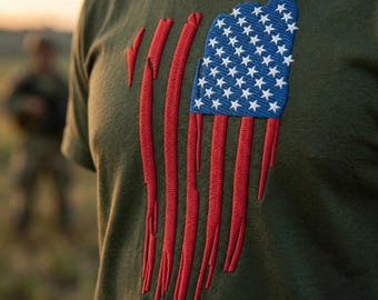 veteran Flagge Stickdatei, Maschinenstickerei: Militär Shirt Logo (Instant Download)