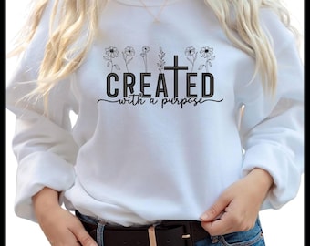 Gemaakt met een speciaal borduurontwerp: christelijk sweatshirt | Faith-kleding | Minimale lijntekeningen borduurbestand