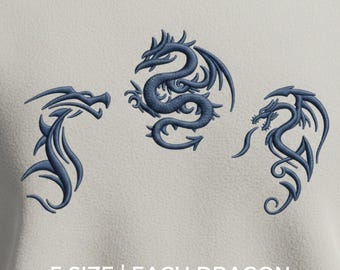 Dragon Embroidery Design Bundle, Japanese Dragon Machine Embroidery File, Tattoo Dragon Anime Streetwear, PES DST Instant Download