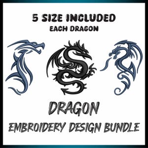 Dragon Embroidery Design Bundle: Tribal, Fantasy, Biker (Instant Download