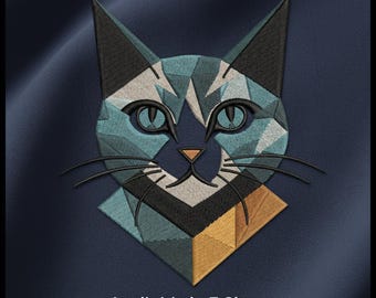 Geometrische Katze Stickmuster, Low Poly Moderne Katze Maschinenstickdatei, Kawaii Katzengesicht Stickmuster, PES DST Sofort Download