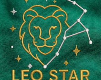 Leeuw machine borduurwerk ontwerp, sterrenbeeld sterrenbeeld patroon, minimaal astrologie teken logo, horoscoop verjaardagscadeau, digitale download zomertijd PES