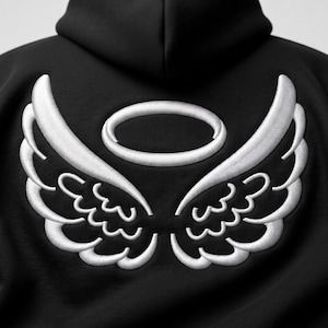 Stickmuster „Engelsflügel-Halo“, individueller Stickaufnäher, Stickdatei für T-Shirts, PES- und DST-Datei zum sofortigen Download