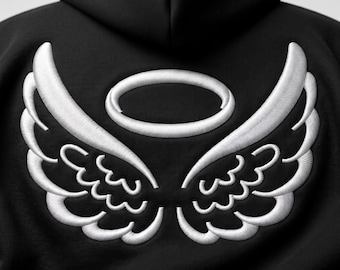 Stickmuster „Engelsflügel-Halo“, individueller Stickaufnäher, Stickdatei für T-Shirts, PES- und DST-Datei zum sofortigen Download
