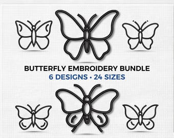 Minimalistischer Schmetterling Stickmuster, 6 Schmetterlinge Stickdateien, 3-6 cm Stickdatei, sofort Download erhältlich
