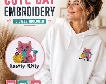 Schattige kat borduurwerk ontwerpen | Grappig kitten machineborduurbestand | Patroon kawaii kattenlogo | PES Zomertijd JEF Directe download