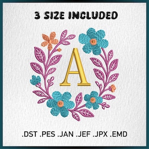 Floral Initial Embroidery Logo | Monogram Letter Design | Elegant Flower Alphabet | Wedding, Fashion & Branding File