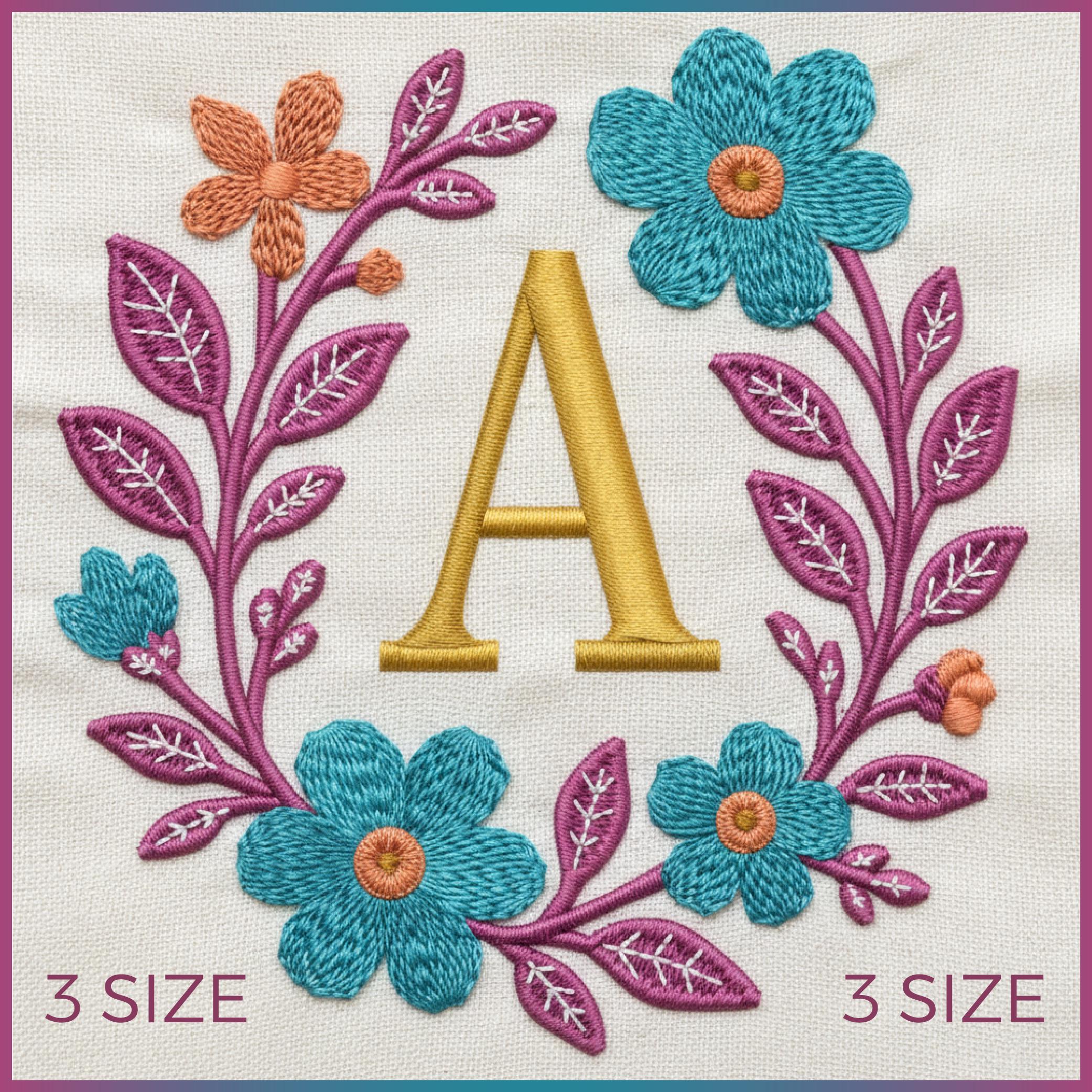 花の文字刺繍デザイン | ボタニカルモノグラム（デジタルダウンロード 