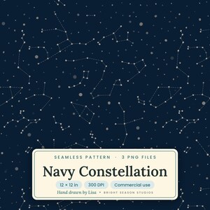 Navy Constellation Seamless Pattern, Celestial Digital Paper, Sublimation PNG, Tumbler Wrap, Gift Wrap, Commercial Use