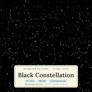 Black Constellation Seamless Pattern, Celestial Digital Paper, Sublimation PNG, Tumbler Wrap, Gift Wrap, Commercial Use