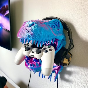 T-Rex Tyrannosaurus Dinosaur Unique 3D Printed | Headphone & Controller Holder Stand for Music Lovers, Gamers, Collectors