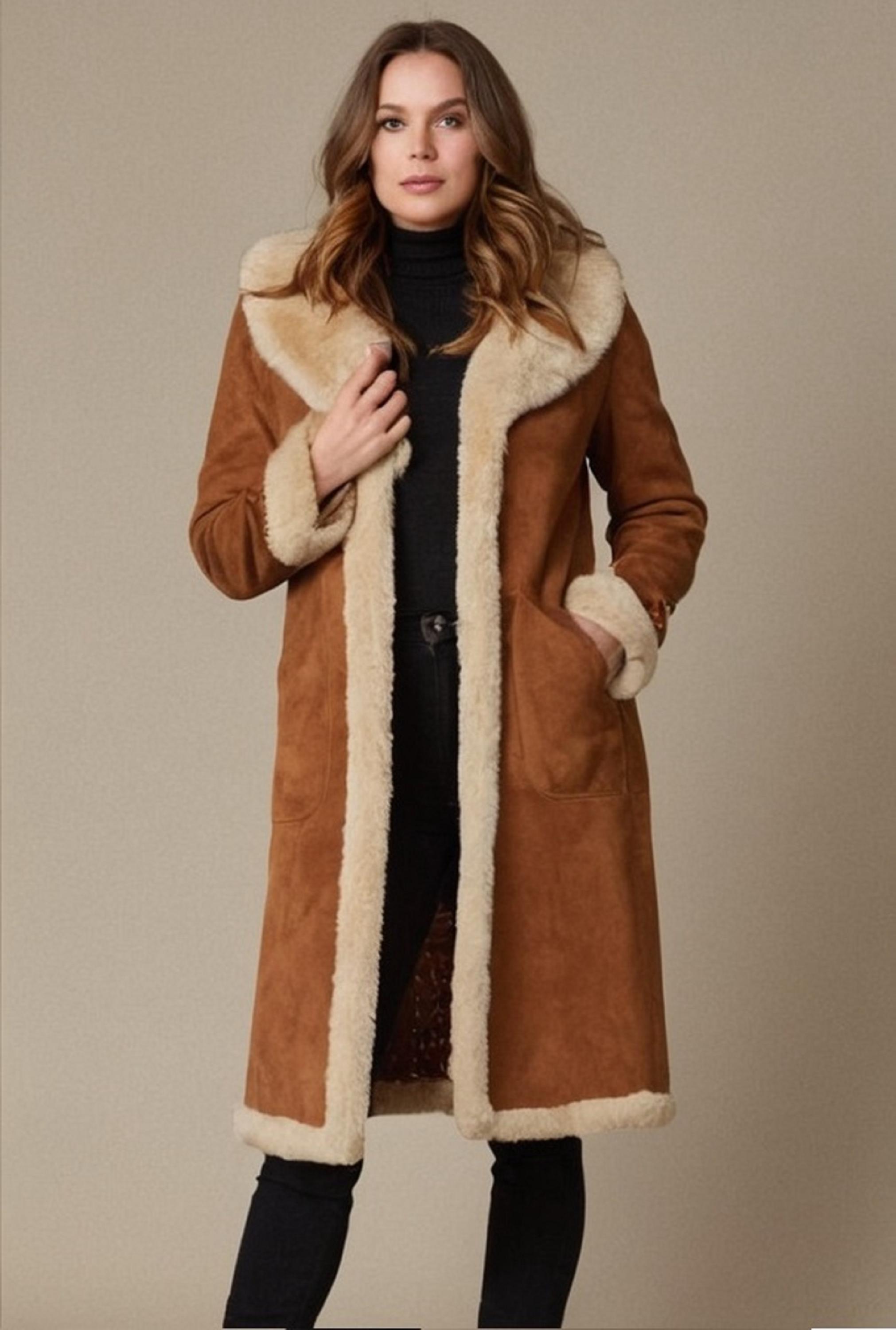 ムートン・ファーコート MOLLIOLLI ABBY overfit long mustang coat brown Shearling Full Length Coat - Etsy