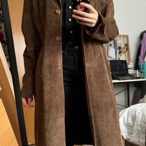 Handmade Suede Leather Coat: 1970s Vintage Style - Brown
