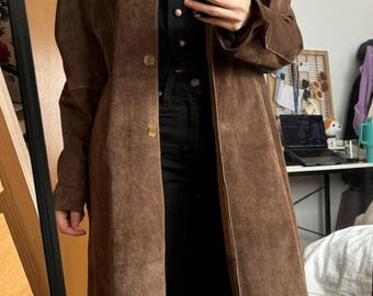 Handmade Suede Leather Coat: 1970s Vintage Style - Brown