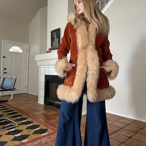1970s Penny Lane Coat Shearling Afghan Coat 70s Boho Hippie Sherpa Coat Vintage Style Fur Lined Winter Coat Gift for Her