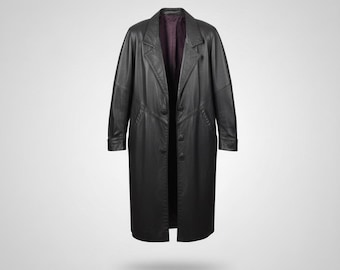 Women’s Black Genuine Leather Trench Coat | Long Real Leather Overcoat | Vintage 90s Matrix Style Duster Jacket Gifts For Womens