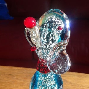Large Murano 8&quot; Vintage Blown Glass Blue Dog with Silver Flakes and Red Nose