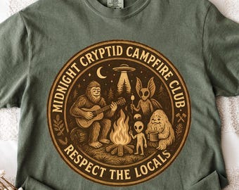 Goblincore Shirt, Funny Cryptid Tee, Retro Mothman Bigfoot Club, Hiking Gift, Comfort Colors Camping Shirt