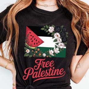 free palestine shirt Floral Flag Watermelon Protest Tee Political Arab Heritage Solidarity Gift T-Shirt