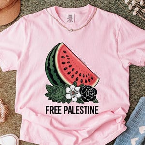 Free Palestine T-Shirt Watermelon Succulent Graphic Protest Tee Political Solidarity Arabic Floral Shirt