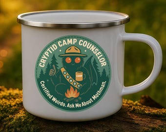 Mothman Enamel Camping Mug: Cryptid Camp Counselor Coffee Cup