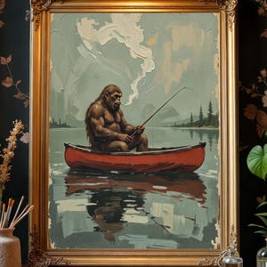 Lake House Bigfoot Wall Art: Funny Sasquatch Fishing Print image 6