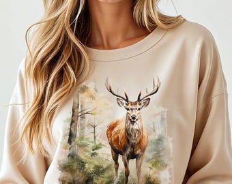 Bluza z okrągłym dekoltem Vintage Deer Retro Buck Design Prezent dla miłośników przyrody Wilderness Apparel