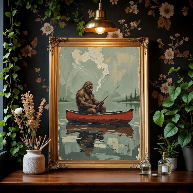 Lake House Bigfoot Wall Art: Funny Sasquatch Fishing Print image 6