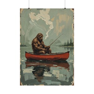 Lake House Bigfoot Wall Art: Funny Sasquatch Fishing Print image 3