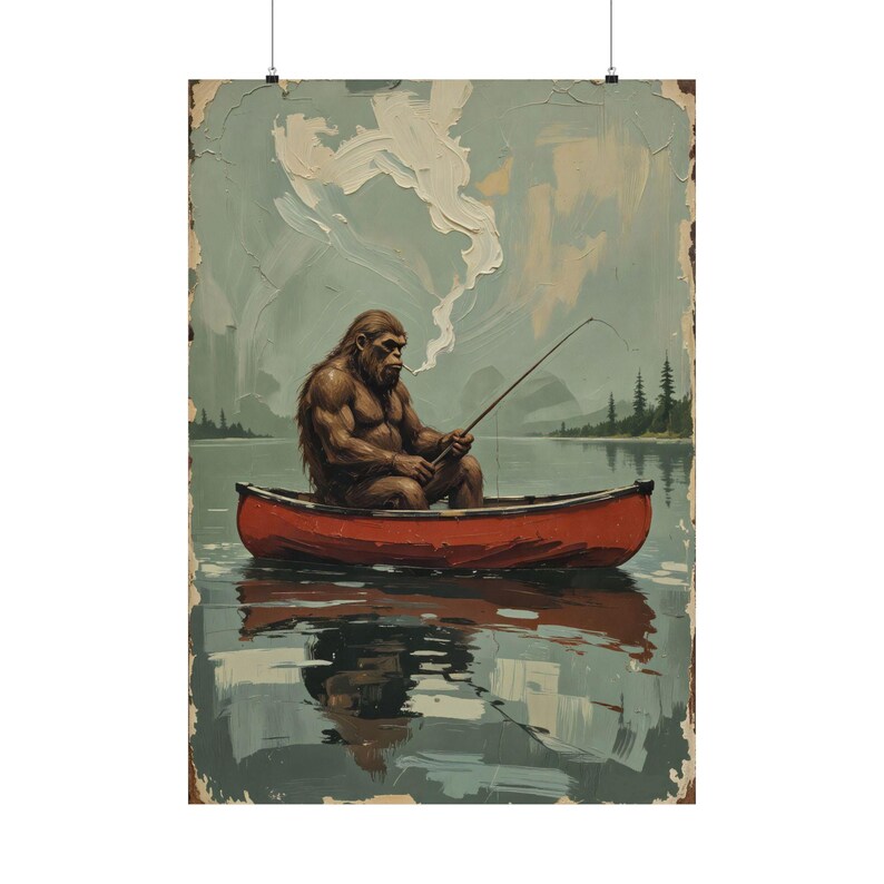 Lake House Bigfoot Wall Art: Funny Sasquatch Fishing Print image 3