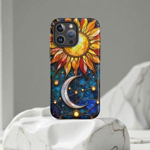 Celestial Moon Phone Case Stained Glass Art Night Sky Gift For Star Lovers iPhone Cover
