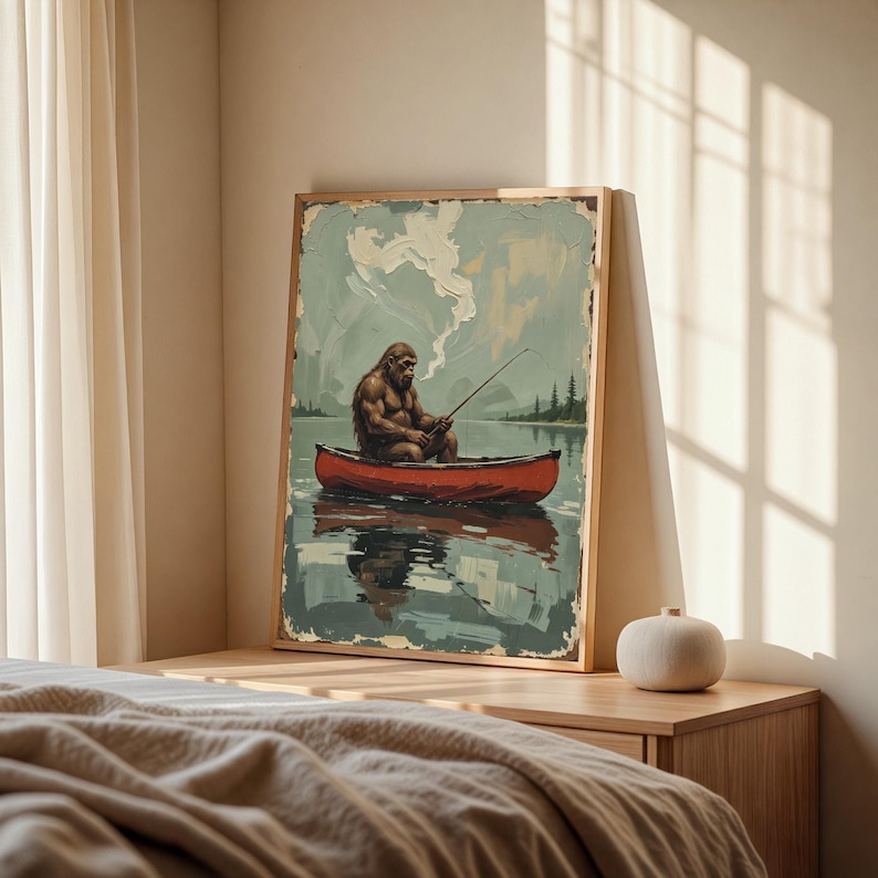 Lake House Bigfoot Wall Art: Funny Sasquatch Fishing Print image 5