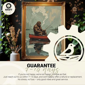 Lake House Bigfoot Wall Art: Funny Sasquatch Fishing Print image 4