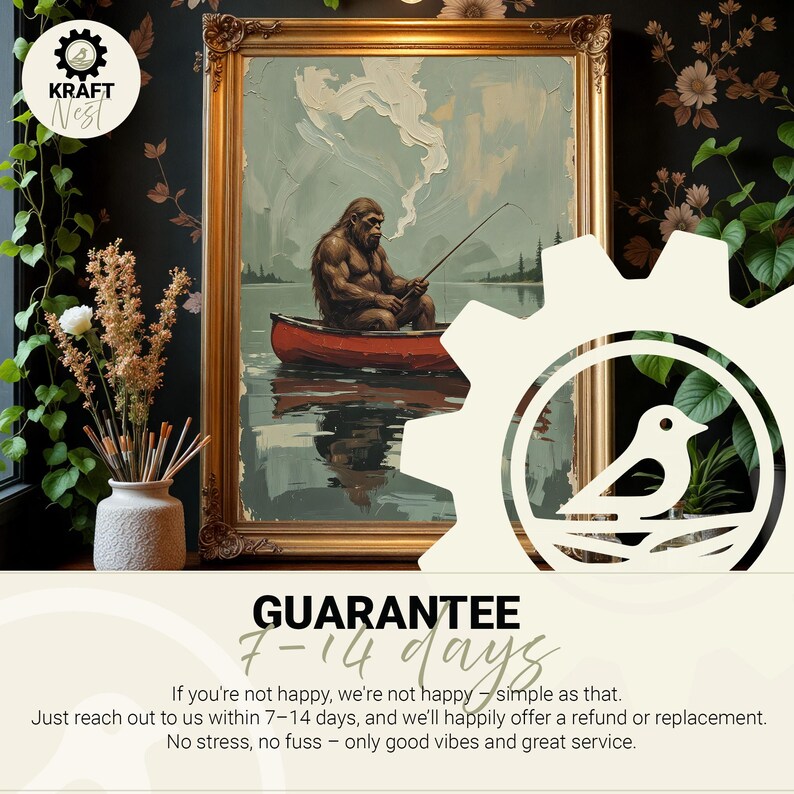 Lake House Bigfoot Wall Art: Funny Sasquatch Fishing Print image 4
