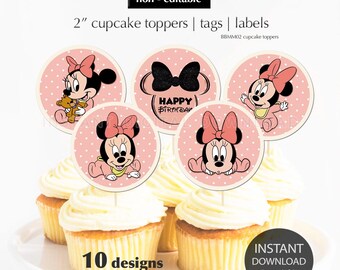 BABY MINNIE / Cupcake Topper / Tag / Label / Minnie Mouse / Digital Download / 2 inches BBMM02