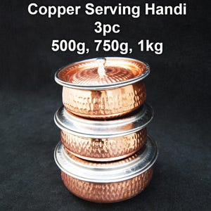 Copper Steel Bowl Handi for Serving | 6, 7, 8 Inch | 500g, 750g, 1kg capacity | Hammered Design