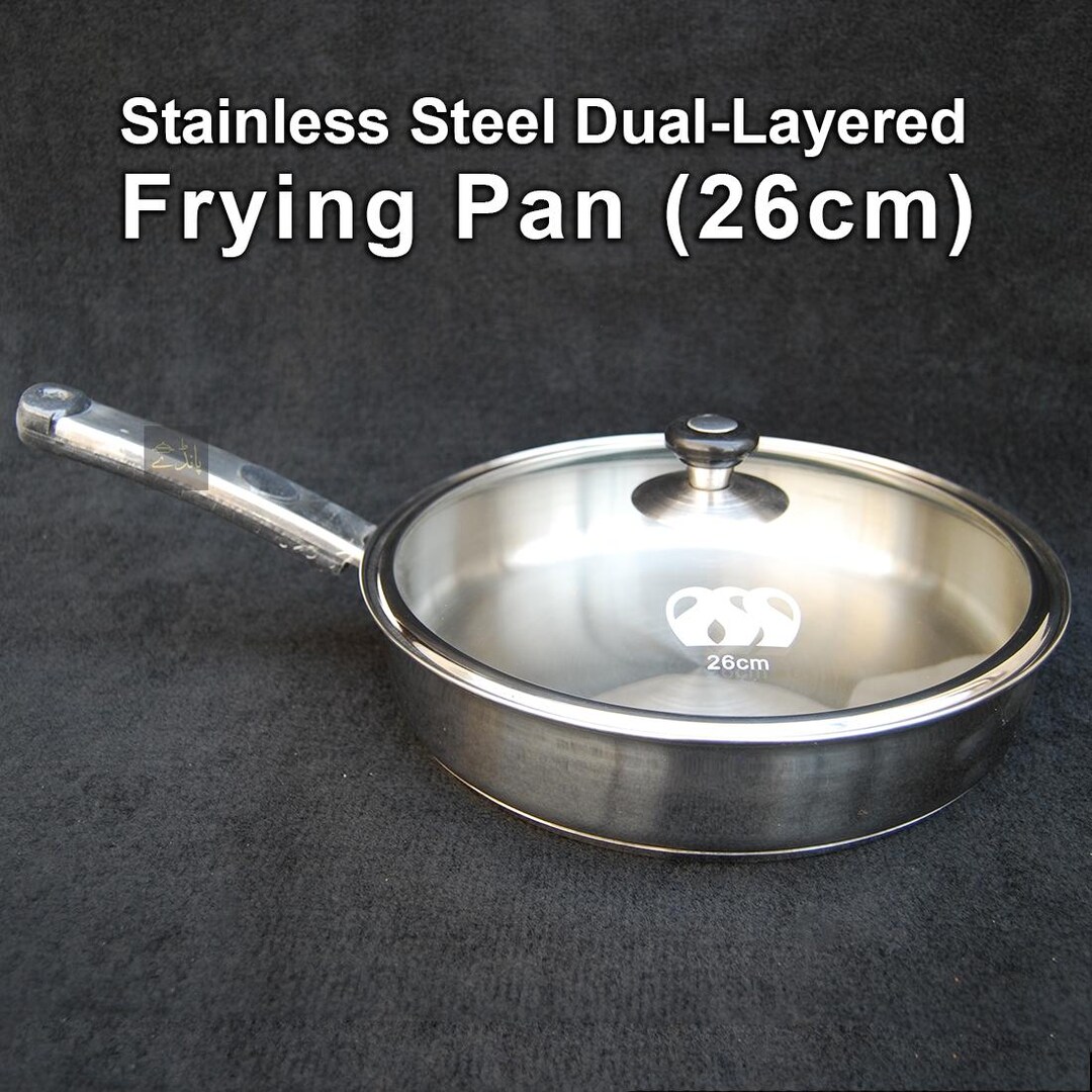 調理用フライパン | ガラス蓋付き | 26 cm | 二層構造 | ステンレス
