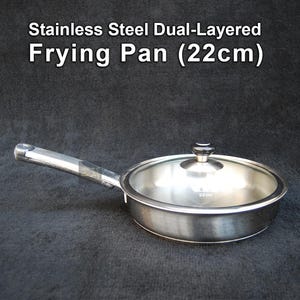 Frying Pan for Cooking | With Glass Lid | 22cm | Dual-layered | Stainless Steel