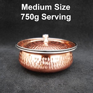 Copper Steel Bowl Handi for Serving | 7 Inch | 750g capacity | Hammered Design
