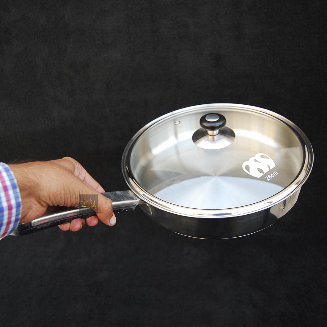 調理用フライパン | ガラス蓋付き | 26 cm | 二層構造 | ステンレス