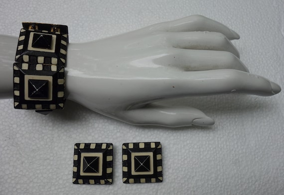 Vintage FEINBERG Op Art Metal Bracelet and matchin