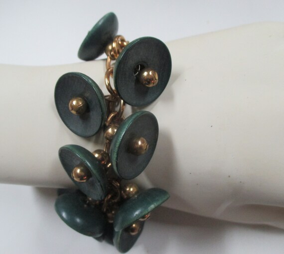 Green Wooden Charm Bracelet 40s50s - image 2