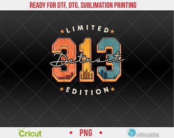 313 Detroit Area Code Skyline Retro Vintage dla mężczyzn i kobiet PNG, DTF, projekt sublimacji