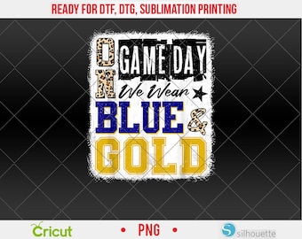 W Gameday Football nosimy niebiesko-złote szkolne duchy PNG, DTF, projekt sublimacji