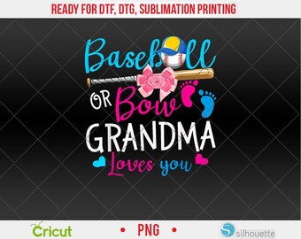 Baseball lub łuk Babcia cię kocha Baseball ujawnienie płci PNG, DTF, projekt sublimacji